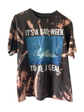 Bleach Dyed Shark Week Graphic Tee Size Large Funny Shark Shirt